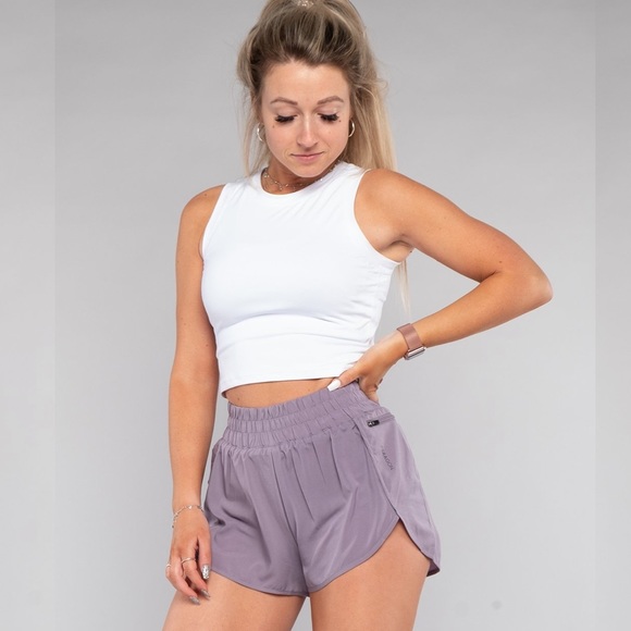 high waisted track shorts